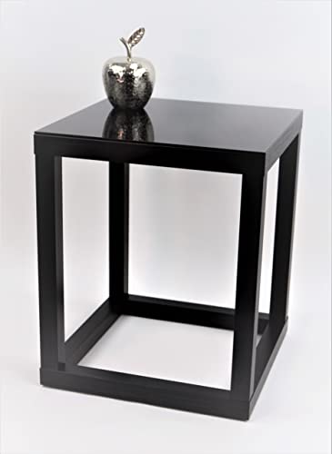 Beistelltisch, Couchtisch, Blumensäule, Dekosäule, Cube, Gestell Schwarz, Glas Schwarz, Verschiedene Größen (20 x 20 x Höhe 30cm)
