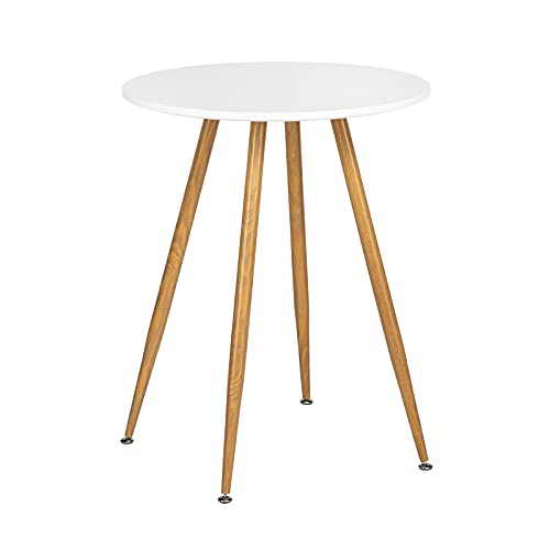 DORAFAIR Runder Kaffeetisch Weiss Wohnzimmer Tisch,MDF Beistelltisch mit Buchenholzmaserung Transfer Eisen Bein, 60 * 74.5cm