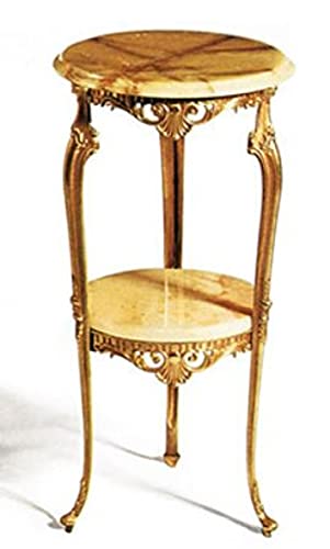 Casa Padrino Luxus Barock Beistelltisch Gold/Beigefarben Ø 35 x H. 72 cm - Runder Messing Tisch mit Marmorplatten - Barock Wohnzimmer Möbel - Luxus Qualität