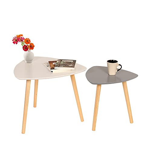 Couchtische Sofatisch 2er Set Beistelltische Wohnzimmertisch skandinavisch Kaffeetisch Satztisch für Wohnzimmer Schlafzimmer Minimalismus weiß grau elegant HWB05-GWE