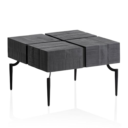 FineBuy Couchtisch Massivholz 60x60x40 cm Quadratisch mit Metallgestell, Kleiner Sofatisch Würfel-Form, Wohnzimmertisch Couch Modern, Kaffeetisch Cube