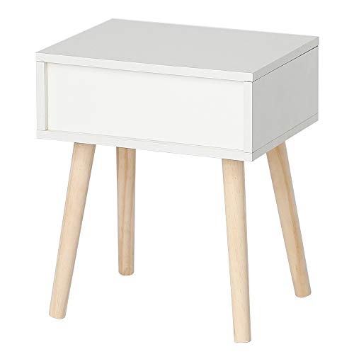 Belfoyer Nachttisch, 1 Schublade, skandinavischer Stil, Beistelltisch aus Holz, 40 x 30 x 50 cm (weißer Rahmen + weiße Schublade)