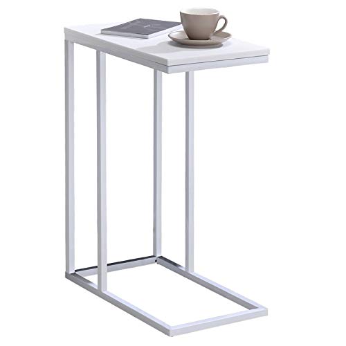 IDIMEX Beistelltisch Debora, praktischer Wohnzimmertisch in C-Form, schöner Couchtisch Tischplatte rechteckig in weiß, eleganter Sofatisch mit Metallgestell in weiß