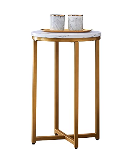 DuraB Beistelltisch, Rund Nachttisch, Kleiner Sofatischl(40 * 60CM), Metall mit Holz Deckel - dekorativer Sofatisch, einfacher Aufbau