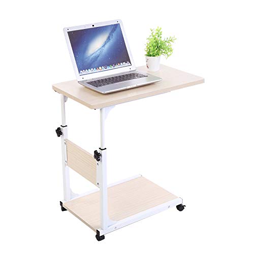 Multifunktionaler Rolltisch Pflegetisch, Modern Schreibtisch Pflegetisch Beistelltisch mit Rollen Höhenverstellbar Sofatisch Computertisch, 60x40x55-80cm (Weißer Ahorn)