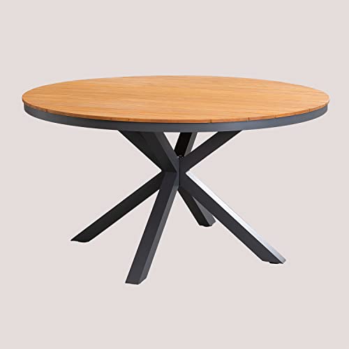 SKLUM Runder Gartentisch aus Aluminium und Eukalyptusholz Archer Grau Anthrazit Ø140 cm
