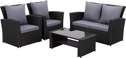 MeXo Polyrattan Lounge Set - Gartenlounge für 3-4 Personen Gartenmöbel Set Frei kombinierbare Sitzgruppe aus Gartensofa, Sessel, Beistelltisch mit Kissen für Garten, Kleiner Balkon und Terrasse