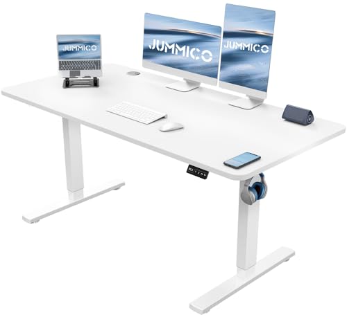 JUMMICO Höhenverstellbarer Schreibtisch 120x60 cm, Schreibtisch Höhenverstellbar Elektrisch Ergonomischer Steh-Sitz Tisch Computertisch Höhenverstellbar Stehschreibtisch Adjustable Desk(Weiß)