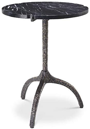 Casa Padrino Luxus Beistelltisch Bronzefarben/Schwarz Ø 45 x H. 58,5 cm - Messing Tisch mit Marmorplatte - Wohnzimmer Möbel - Luxus Möbel