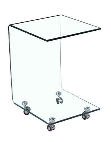 Meubletmoi - Quadratischer Glas-Beistelltisch - Endtisch aus transparentem Glas auf Rollen - Moderne Atmosphäre - Ice
