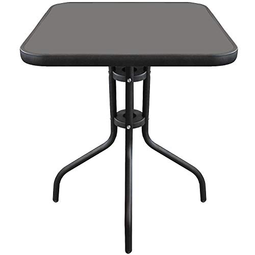 Wohaga® Bistrotisch 60x60xH70cm Schwarz Balkontisch Glastisch Beistelltisch Gartentisch mit Glasplatte