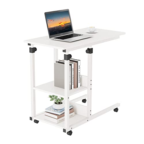 Dripex Schreibtisch Beistelltisch mit Rollen Laptoptisch Höhenverstellbar, aus Holz, Sofatisch Nachttisch Kaffeetisch Schlafzimmer, Wohnzimmer Weiß