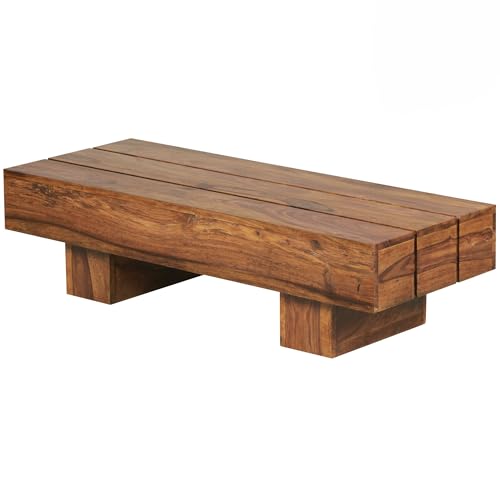 Wohnling Couchtisch Lucca Massiv-Holz Sheesham 120cm breit Design Wohnzimmer-Tisch dunkel-braun Landhaus-Stil Beistelltisch