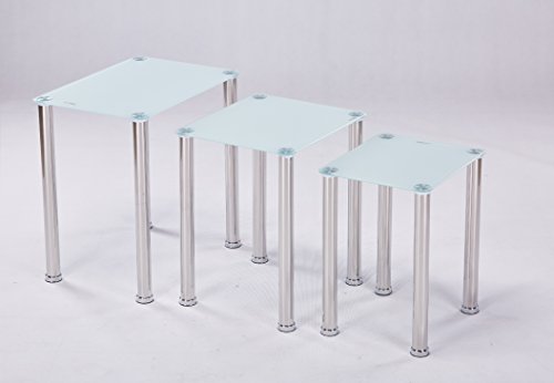 Euro Tische 3er Set Couchtisch Glas mit Sicherheitsglas - Glastisch perfekt geeignet als Beistelltisch/Wohnzimmert isch in 3 (Weiß)