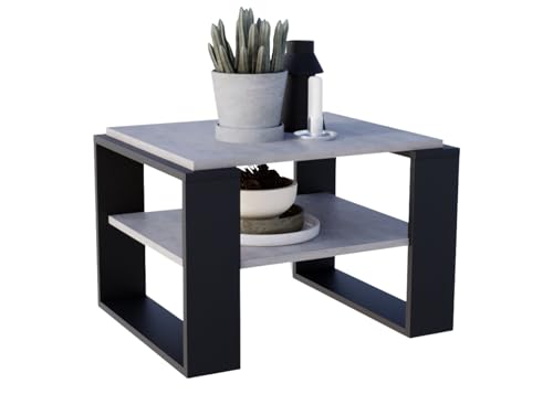 CraftPAK Wohnzimmer Tisch für Couch aus hochwertigem Holzwerkstoff, Stabiler & moderner Couchtisch mit zusätzlicher Ablagefläche, Model Kaja 63, Farbe Beton Schwarz