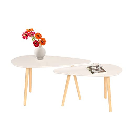 mymai Couchtisch-Set, Weiß, Holz, groß: B85 x T40 x H45 Tisch klein: B70 x T35 x H40 cm