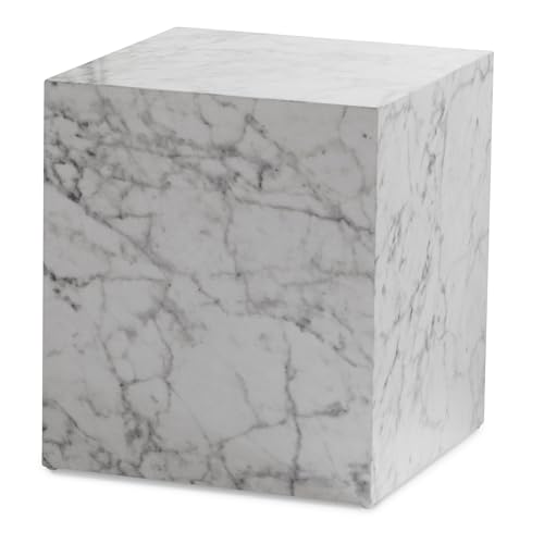 Wohnling Couchtisch MONOBLOC 40x40x45 cm Weiß Hochglanz mit Marmor Optik, Wohnzimmertisch Cube Quadratisch, Design Sofatisch, Lounge Beistelltisch Würfel-Form