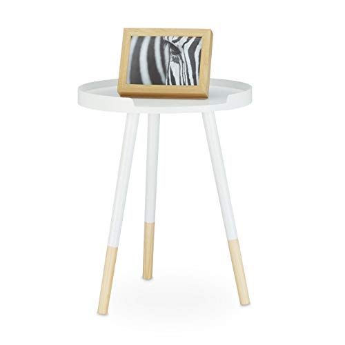 Relaxdays skandinavisches Design, 70er, Nachttisch mit Rand, dreibeinig, H x B x T: 49 x 40 x 40 cm, weiss