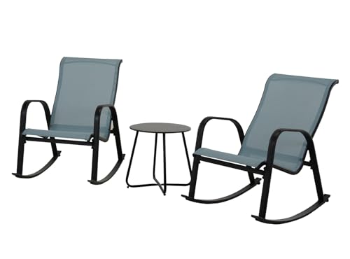 Grand patio Schaukelstuhl Set, Sitzgruppe mit 2 Relaxstuhl und 1 Beistelltisch, Textilene, Witterungsbeständig, Schaukelsessel für Veranda, Garten, Pool