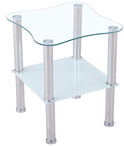 CasaXXl Couchtisch Glas mit Sicherheitsglas & Facettenschliff - Glastisch perfekt geeignet als Beistelltisch/Wohnzimmert isch 40x40x47cm (Abgerundet, Satiniert)