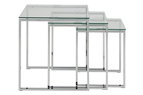 AC Design Furniture Jannis 3er-Set Satztisch mit Tischplatte aus Glas und Metallgestell, Beistelltisch 3-teilig fürs Wohnzimmer, Quadratisches Couchtisch-Set, Modernes Design, B: 50 x H: 55 x T: 50 cm