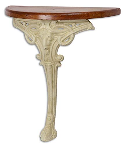 Casa Padrino Barock Beistelltisch Braun/Weiß 63 x 31 x H. 65,5 cm - Halbrunder Tisch mit Holzplatte und Gusseisen Bein - Barock Wandtisch