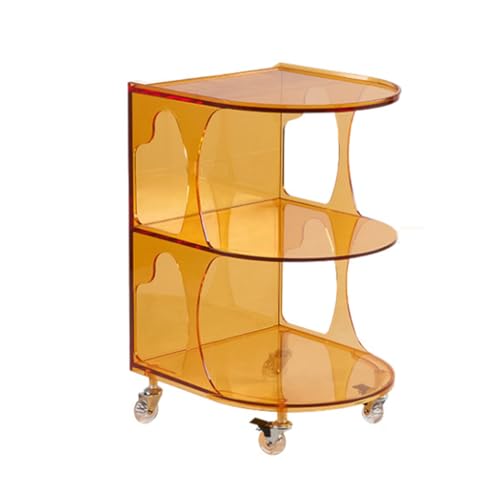 ADMLZQQ Transparenter Beistelltisch Holz mit Rollen Wohnzimmertisch, Acryl-Seiten-Sofatisch auf Rädern, neigbar mobiler Kaffeetisch Couchtisch,Gelb,Style B