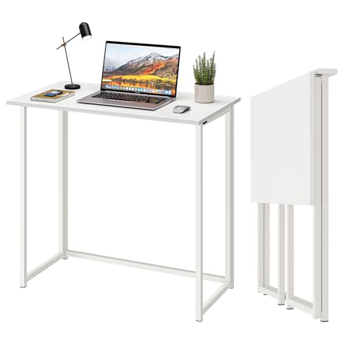 Dripex Faltbar Tisch Schreibtisch Computertisch für Homeoffice Arbeitszimmer Klappbar PC Tisch (Weiß, Keine Montage)