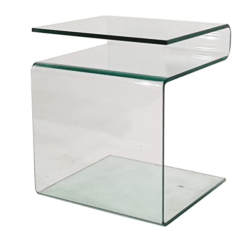Beistelltisch Glas, Formgebogenes Klarglas, mit Zeitungsfach/Ablagefach, 40 x 40 x 48cm, auf verschiedene Arten Aufstellbar, Belastbarkeit bis 15kg