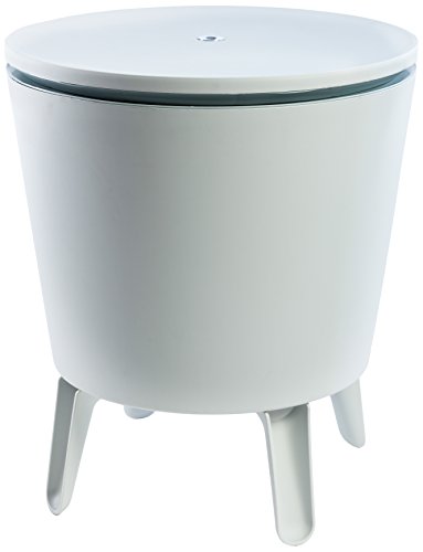 Keter CoolBar Partytisch weiß, inklusive Kühlfach, 49,5 x 49,5 x 57-84,5 cm, ausziehbar, wetterfest, Beistelltisch