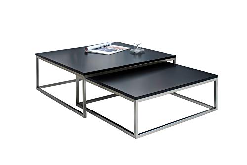DuNord Design Couchtisch Beistelltisch 2er Stage schwarz matt Chrom gebürstet Design Tisch Set