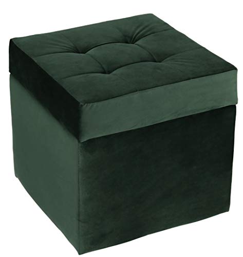 Polsterhocker, 45x45 cm, Farbe Dunkelgrün – weicher Sitz, aufklappbar mit Stauraum (50l) hält einer Belastung von bis zu 100 kg stand, Velours – Hocker für Wohnzimmer, Schlafzimmer, Diele