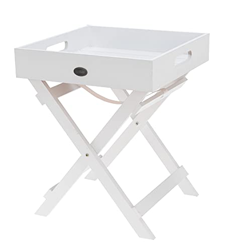 Spetebo Kleiner Holz Beistelltisch - Farbe: Weiß - 2-teilig mit Abnehmbarer Tischplatte - Blumen Pflanzen Hocker Tisch