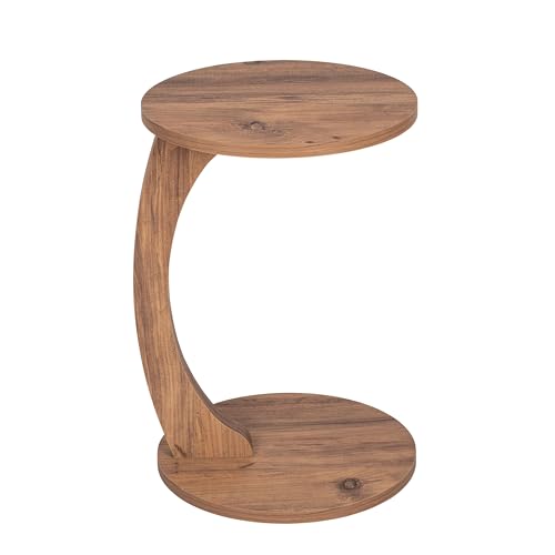 Luxora® Beistelltisch C Form mit Rollen, Runder Sofatisch in Holz Optik, Kleiner Side Table, einsetzbar als Couchtisch, Telefontisch, Betttisch, Laptoptisch und Kaffeetisch (Holzoptik)