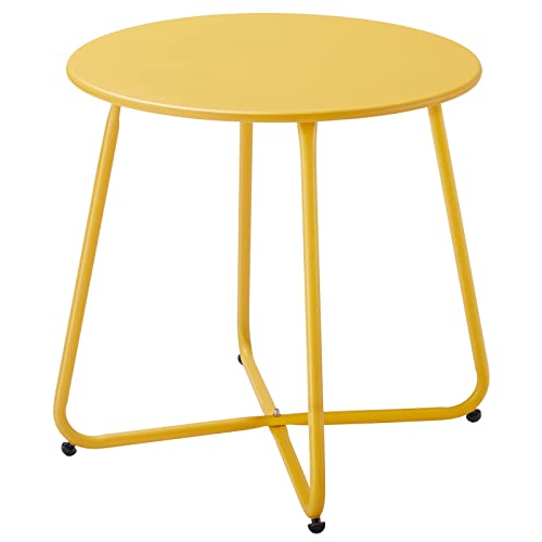 Fokebel, Kleiner Metall, Garten Rund, Couchtish & Kaffeetisch Verstellbarer Tischbeine (Gelb, Ø 45x45H cm)