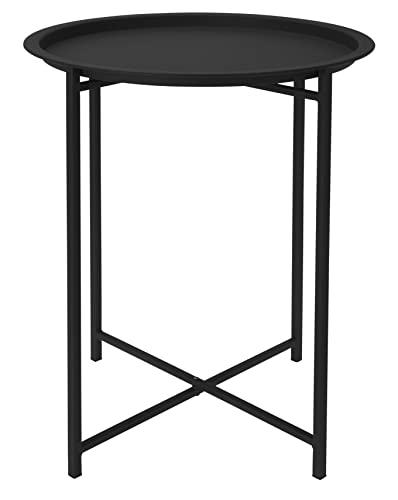 Metall Beistelltisch klappbar 48 x 41 cm - schwarz - Couchtisch mit abnehmbaren Tablett - Sofatisch Dekotisch Blumentisch faltbar