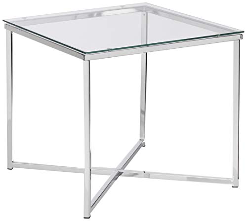 AC Design Furniture Gurli Ecktisch Quadratisch, B: 50 x T: 50 x H: 45 cm, Klar/Chrom, Glas/Metall, 1 Stk