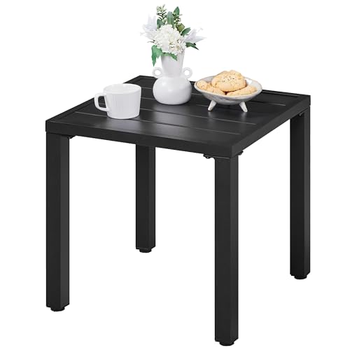 Yaheetech Beistelltisch Garten Outdoor-Tisch aus Metall Quadratischer Gartentisch Kompakter Tisch 45×45×45,5 cm LxBxH, Schwarz