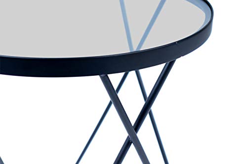 LIFA LIVING runder Beistelltisch aus schwarzem Metall, Moderner Couchtisch mit Glasplatte, Deko Tisch im Vintage Stil, bis zu 20 kg Belastbarkeit