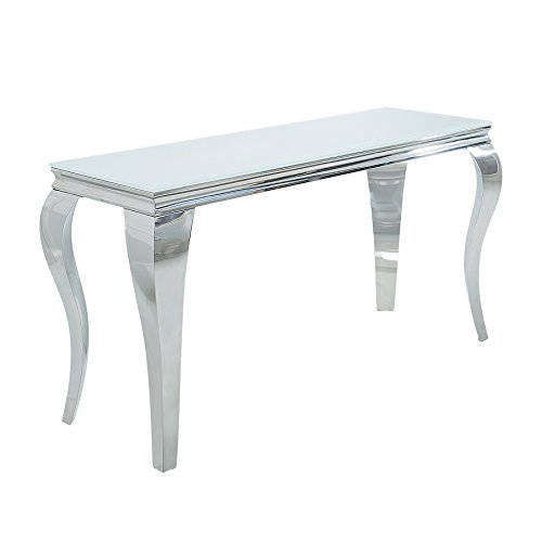 Riess Ambiente Eleganter Konsolentisch MODERN BAROCK 140cm weiß Opalglas Edelstahlbeine Beistelltisch Tisch Konsole
