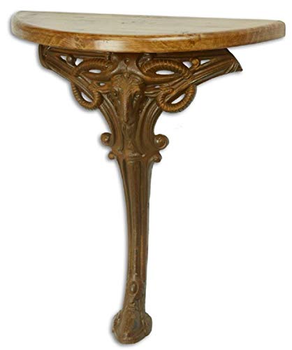 Casa Padrino Barock Beistelltisch Hellbraun/Rostfarben 63 x 31 x H. 65,5 cm - Halbrunder Tisch mit Holzplatte und Gusseisen Bein - Barock Wandtisch