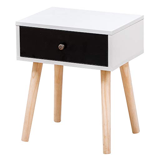 Belfoyer Nachttisch, 1 Schublade, skandinavischer Stil, Beistelltisch aus Holz, 40 x 30 x 50 cm (weißer Rahmen + schwarze Schublade)