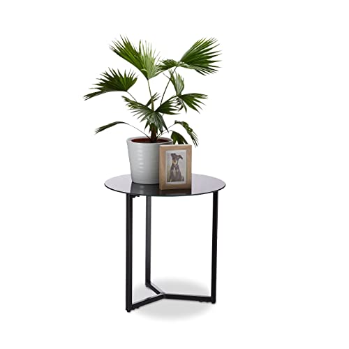 Relaxdays Schwarz Runder Beistelltisch aus Glas und Metall, dekorativer Loungetisch, HxBxT: 51 x 50 x 50 cm, in edlem, Standard