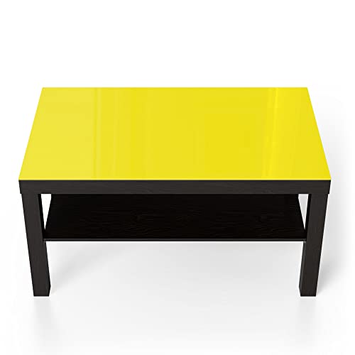 DEQORI Glastisch | schwarz groß 90x50 cm | Unifarben - Gelb | ausgefallener Beistelltisch aus Glas | Hochglanz Couchtisch fürs Wohnzimmer | moderner Couch Tisch mit Design