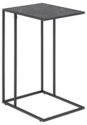 AC Design Furniture Ingelise rechteckiger Beistelltisch, schwarze Tischplatte im Marmor-Look mit schwarzen Metallbeinen, industrieller Design-Beistelltisch, Marmor-Beistelltisch für Wohnzimmer