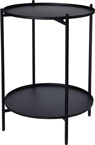 Spetebo Metall Beistelltisch schwarz 50x35 cm - 2 Ablagen/klappbar - Couchtisch Sofatisch Tisch