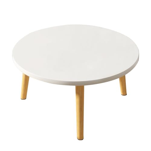Napacoh Wohnzimmertisch Rund Weiß, klein Couchtisch Beistelltisch Moderner rund Holztisch, 60 * 60 * 50 cm, 4 Beine