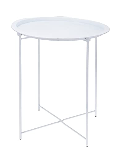 Metall Beistelltisch weiß mit Tablett - 51 x 47 cm - Design Couchtisch mit klappbaren Gestell - Sofa Deko Blumen Tisch