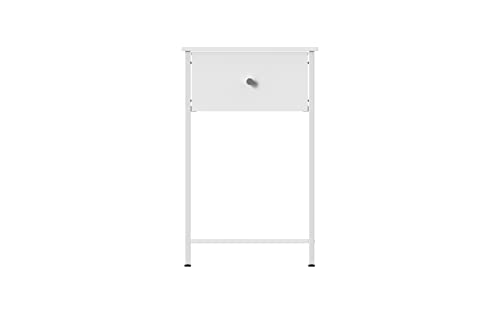 VASAGLE Nachttisch, 61 cm hoher Beistelltisch mit Stoffschublade und Ablagefach, für Wohnzimmer, Schlafzimmer, Spanplatte, Stahl, Vliesstoff, Weiss/opulenter Garten