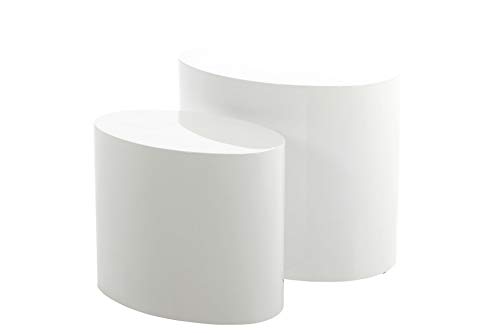 AC Design Furniture Rico Couchtisch in Weiß Hochglanzoptik 2er Set, Platzsparende Ovale Beistelltische für das Wohnzimmer, Moderne Satztische, B: 48 x H: 40 x T: 33 cm und B: 40 x H: 33 x T: 24,5 cm